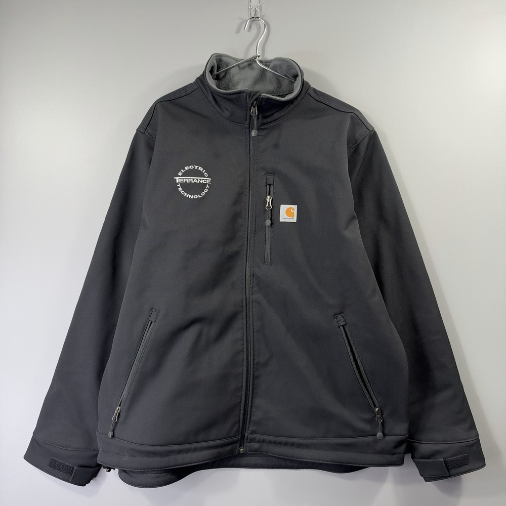 Carhartt Jacket Mens XL Gray Softshell Zip Up Fleece Lined Workwear Embroidered